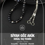 Siyah Göz Akik Doğal Taş Tesbih 33lük - 6mm