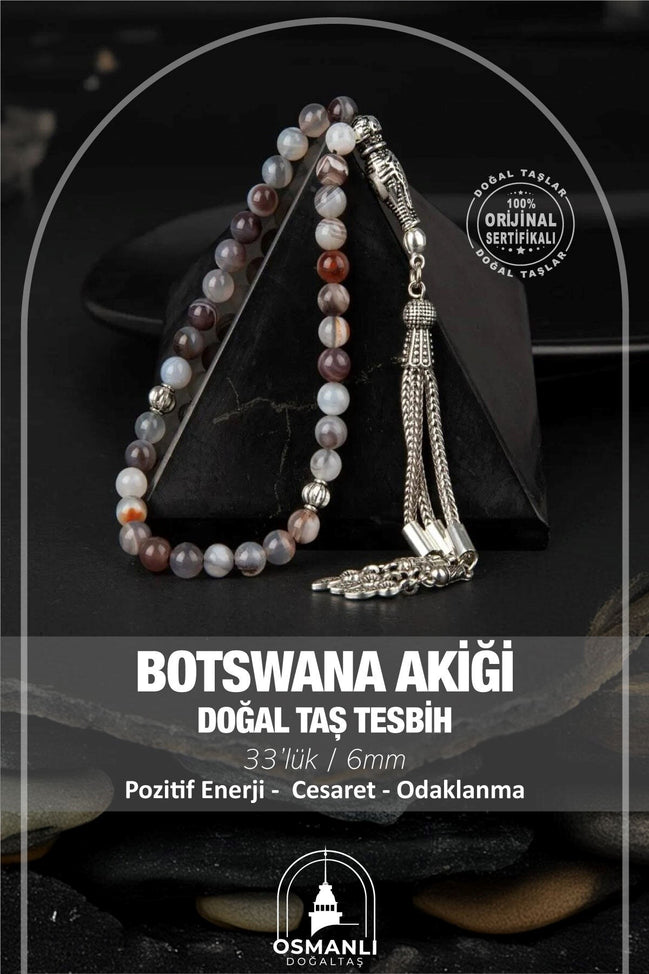 Botswana Akiği Doğal Taş Tesbih 33lük - 6mm