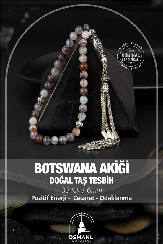 Botswana Akiği Doğal Taş Tesbih 33lük - 6mm