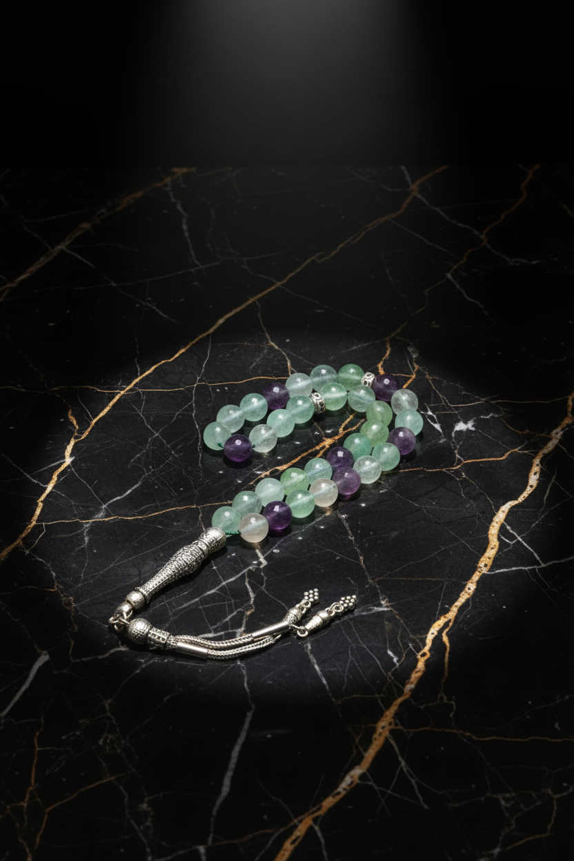 Florit Doğal Taş Tesbih – 8 mm Fasetli Küre Kesim