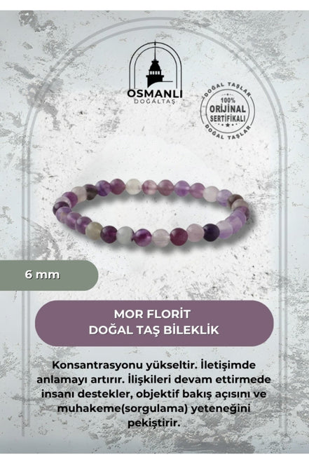 Mor Florit 6mm Doğal Taş Bileklik