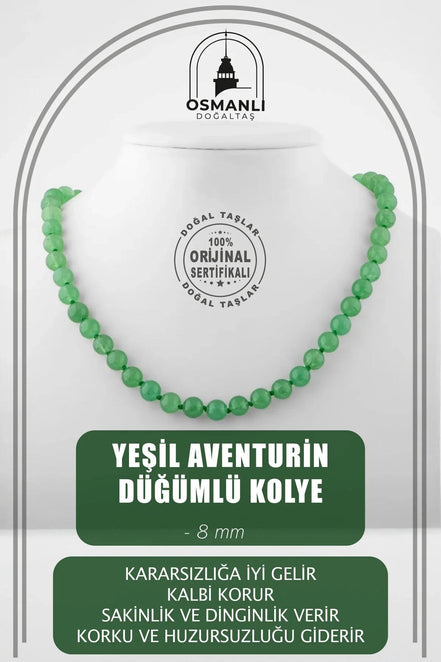 Yeşil Aventurin 8 mm Düğümlü Doğal Taş Kolye