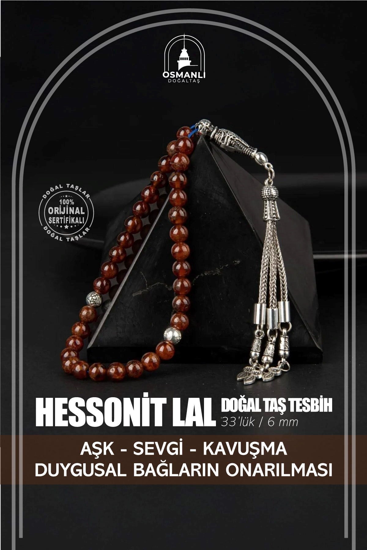 Hessonit Lal Doğal Taş Tesbih 33lük - 6mm