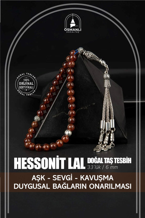 Hessonit Lal Doğal Taş Tesbih 33lük - 6mm