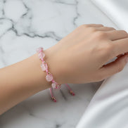 Pembe Kuvars (Gül Kuvars) Natürel Kesim Doğal Taş Makrome Bileklik – Unisex El İşçiliği