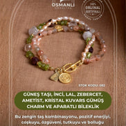 Güneş Taşı, İnci, Lal, Zebercet, Ametist, Kristal Kuvars Gümüş Charm ve Aparatlı Bileklik (SK:082)