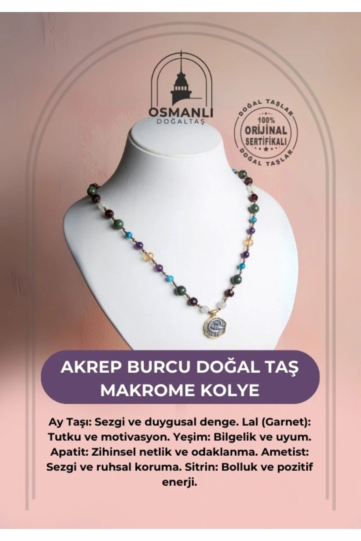 Akrep Burcu Doğal Taş Makrome Kolye