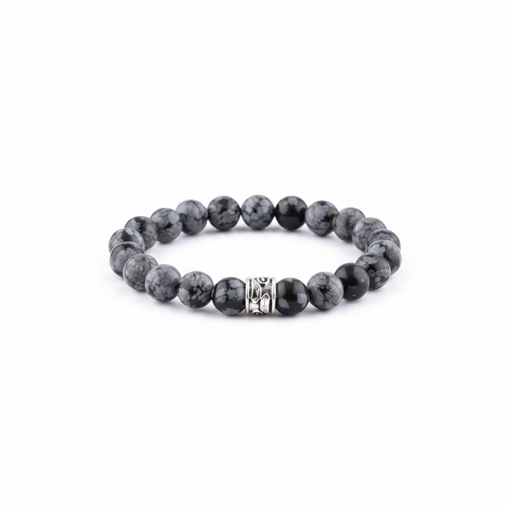 Orijinal & Sertifikalı Unisex Denge Huzur Pozitif Enerji Karlı Obsidyen Doğal Taş Bileklik 8 mm