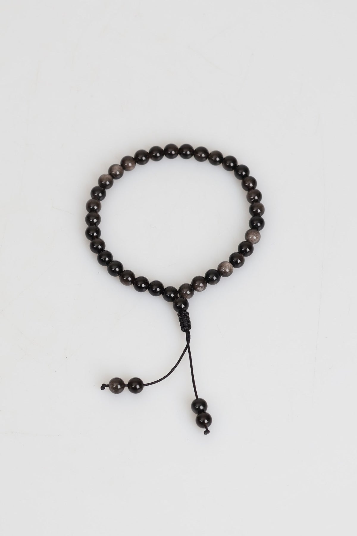 Obsidyen Doğal Taş 6 mm Tesbih & Makrome Bileklik – Uyumlu Set