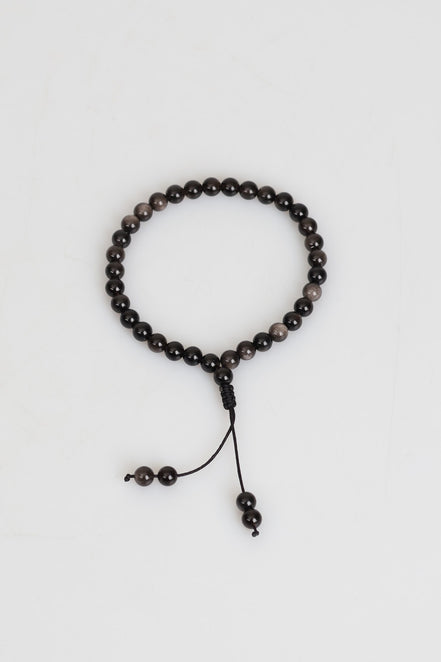 Obsidyen Doğal Taş 6 mm Tesbih & Makrome Bileklik – Uyumlu Set