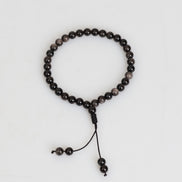 Obsidyen Doğal Taş 6 mm Tesbih & Makrome Bileklik – Uyumlu Set