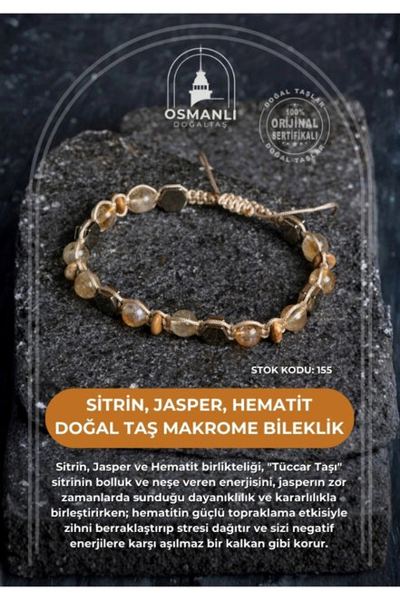 Sitrin, Jasper, Hematit Doğal Taş Makrome Bileklik (SK:155)