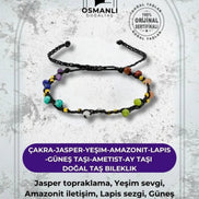 Çakra-Jasper-Yeşim-Amazonit-Lapis-Güneş Taşı-Ametist-Ay Taşı Doğal Taş Bileklik