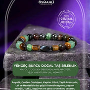 Yengeç Burcu Bileklik Anyolit, Golden Obsidyen, Kaplan Gözü, Yeşil Aventurin, Lal, Hematit