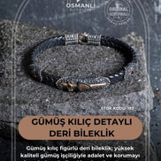 Gümüş Kılıç Detaylı Deri Bileklik (SK:193)
