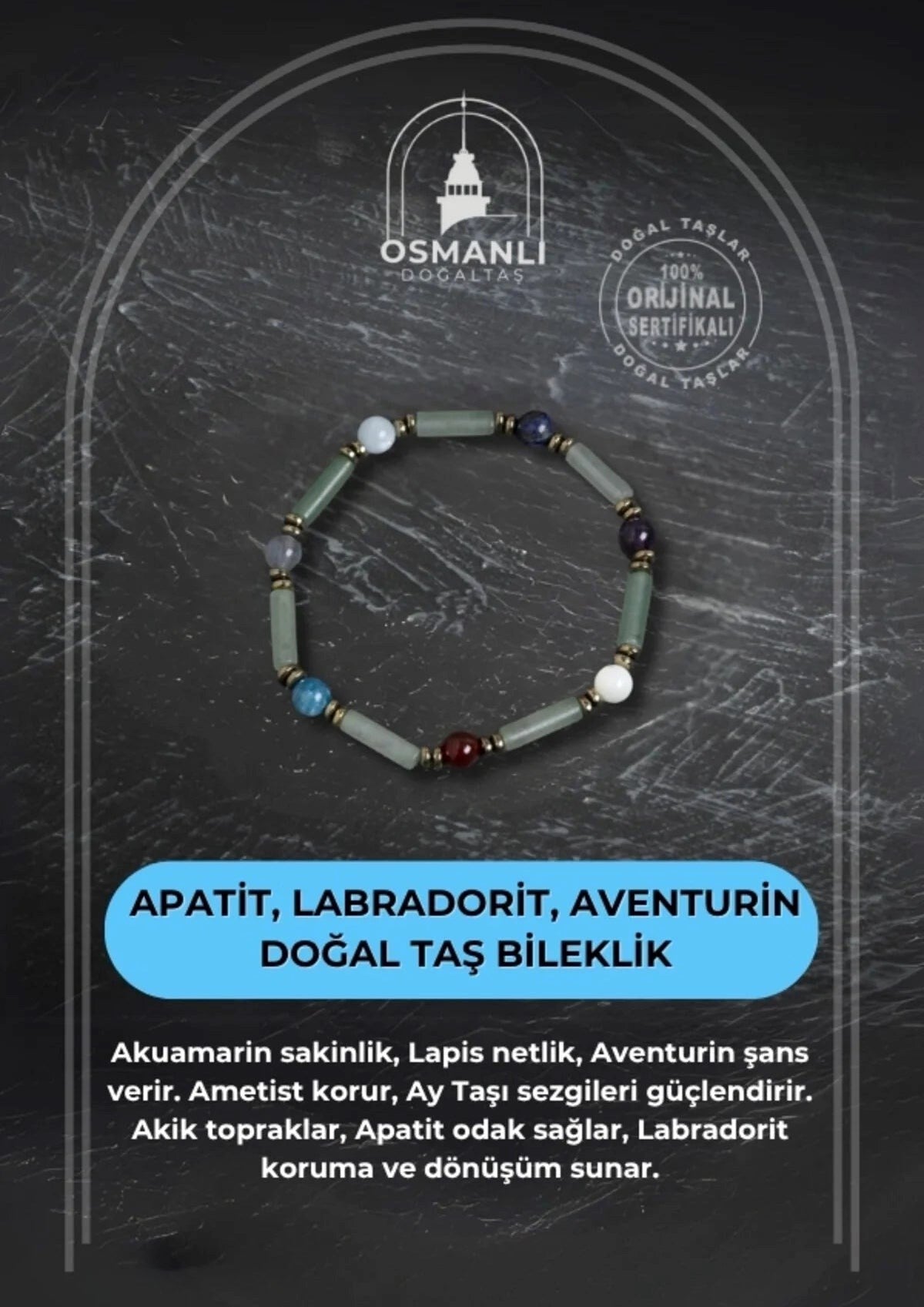 Apatit, Labradorit ve Aventurin Doğal Taş Bileklik