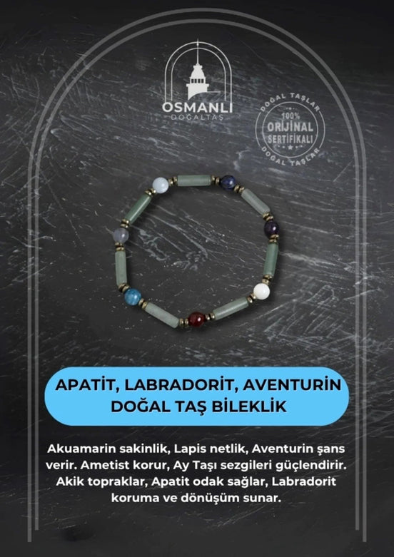 Apatit, Labradorit ve Aventurin Doğal Taş Bileklik
