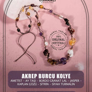 Akrep Burcu Kolye Ametist, Ay Taşı, Bordo Granat Lal, Jasper, Kaplan Gözü, Sitrin, Siyah Turmalin