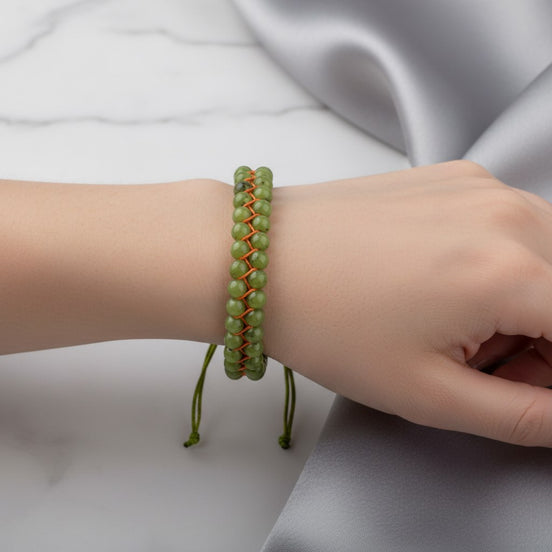 Yeşim 4 mm Çift Sıra Doğal Taş Makrome Bileklik – Unisex El İşçiliği