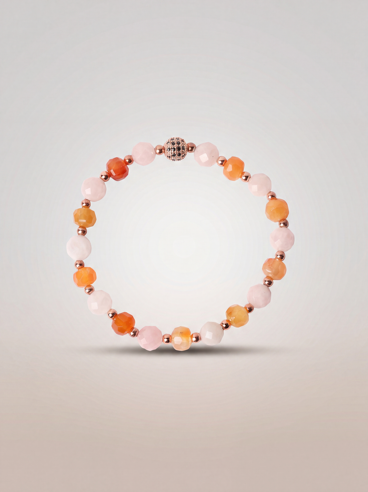 Pembe Kuvars - Karnelyan Akik - Zirkon Aparatlı Doğal Taş Bileklik (8 mm)