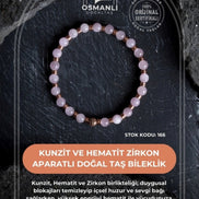 Sertifikalı Kunzit, Hematit Zirkon Aparatlı Doğal Taş Bileklik (SK:166)
