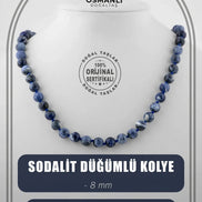 Sodalit 8 mm Düğümlü Doğal Taş Kolye