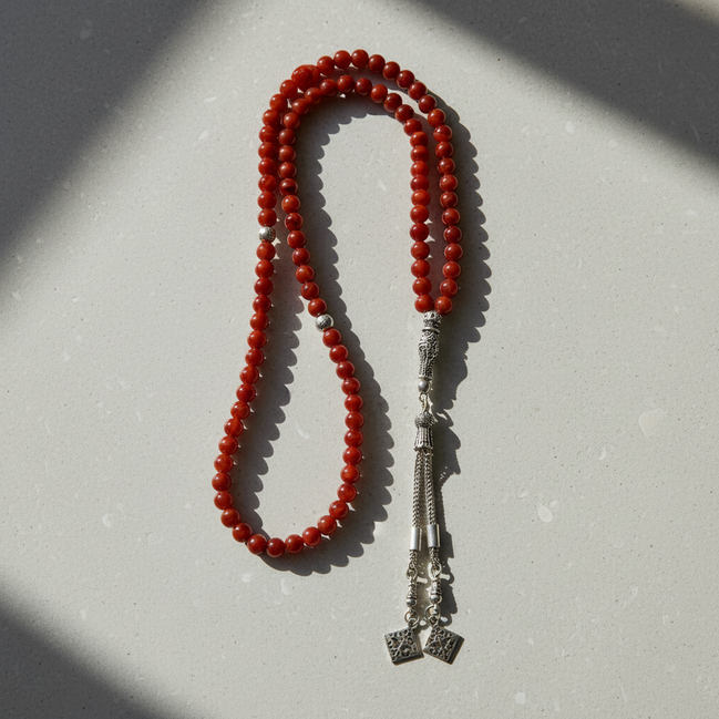 Kırmızı Akik Doğal Taş Tesbih – 99’luk / 6 mm