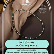 İnci-Zümrüt Doğal Taş Altın Kaplama Kapama Kolye