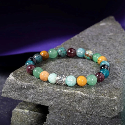 Başak Burcu Bileklik Amazonit, Bordo Granat Lal, Jasper, Krizokol, Mavi Apatit, Siyah Göz Akik, Yeşil Aventurin