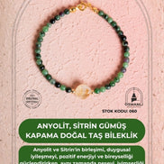 Sertifikalı Anyolit, Sitrin Gümüş Kapama Doğal Taş Bileklik (SK:060)