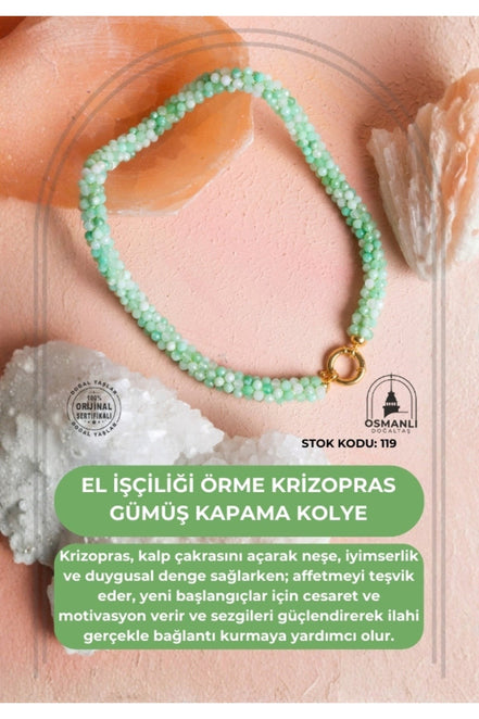 El İşçiliği Örme Krizopras Gümüş  Kapama Kolye (SK:119)