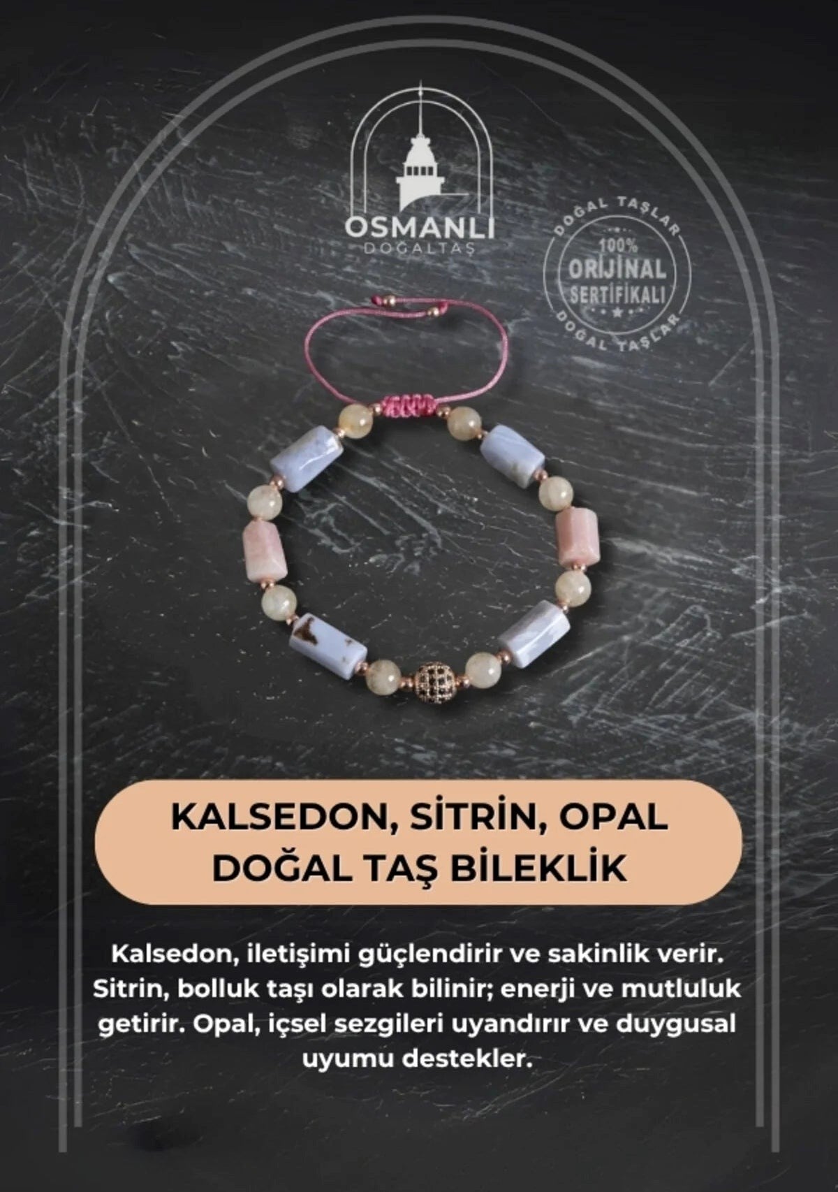 Kalsedon, Sitrin ve Opal Doğal Taş Bileklik