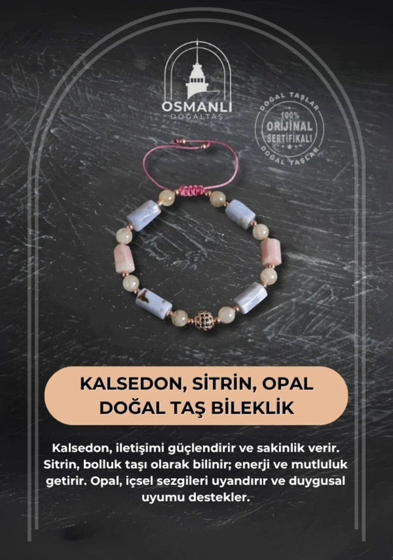 Kalsedon, Sitrin ve Opal Doğal Taş Bileklik