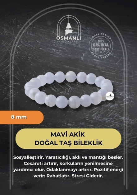 Mavi Akik 8mm Doğal Taş Bileklik