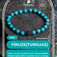 Sertifikalı Firuze (Turkuaz)Doğal Taş bileklik 6MM 037