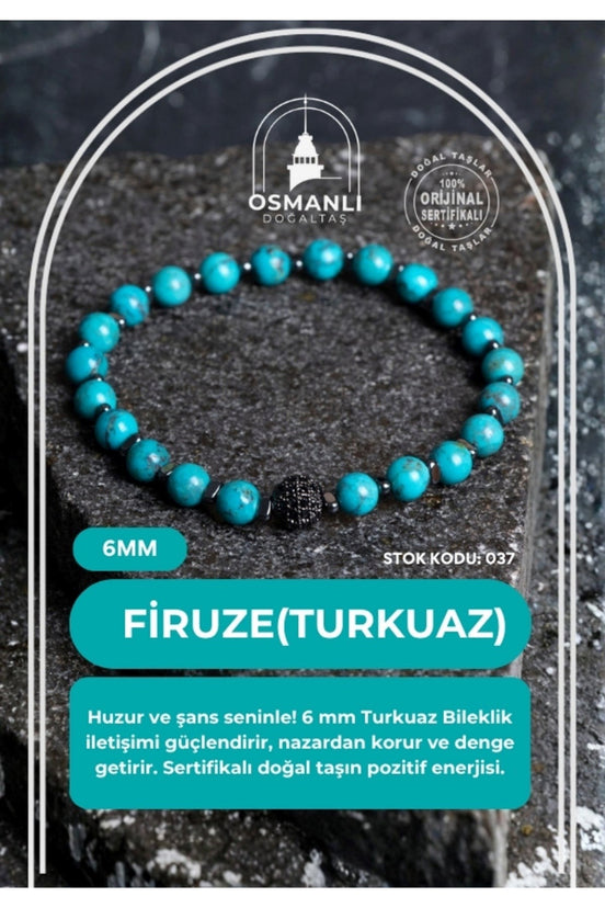 Sertifikalı Firuze (Turkuaz)Doğal Taş bileklik 6MM 037