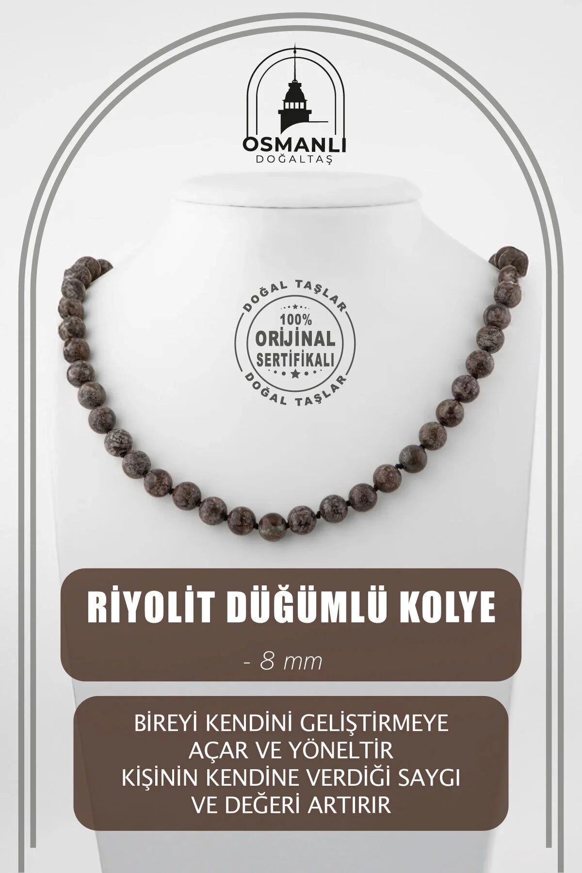 Riyolit 8 mm Düğümlü Doğal Taş Kolye