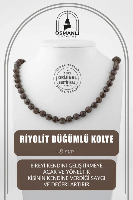 Riyolit 8 mm Düğümlü Doğal Taş Kolye