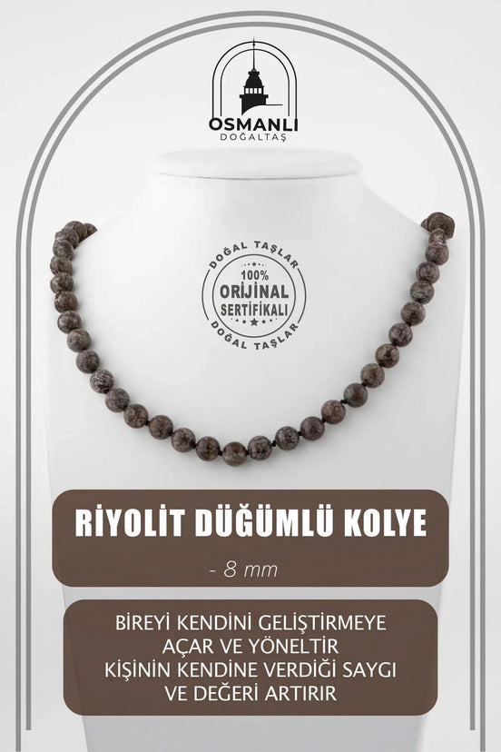 Riyolit 8 mm Düğümlü Doğal Taş Kolye