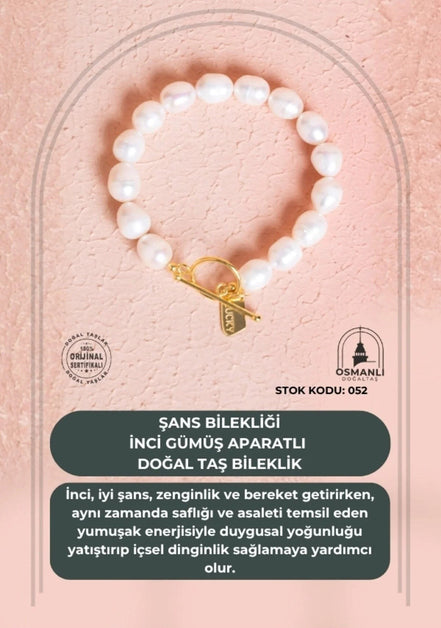 Şans Bilekliği: İnci Gümüş Aparatlı Doğal Taş Bileklik (SK:052)