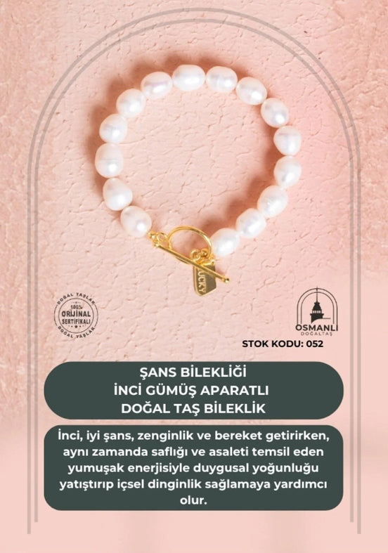 Şans Bilekliği: İnci Gümüş Aparatlı Doğal Taş Bileklik (SK:052)