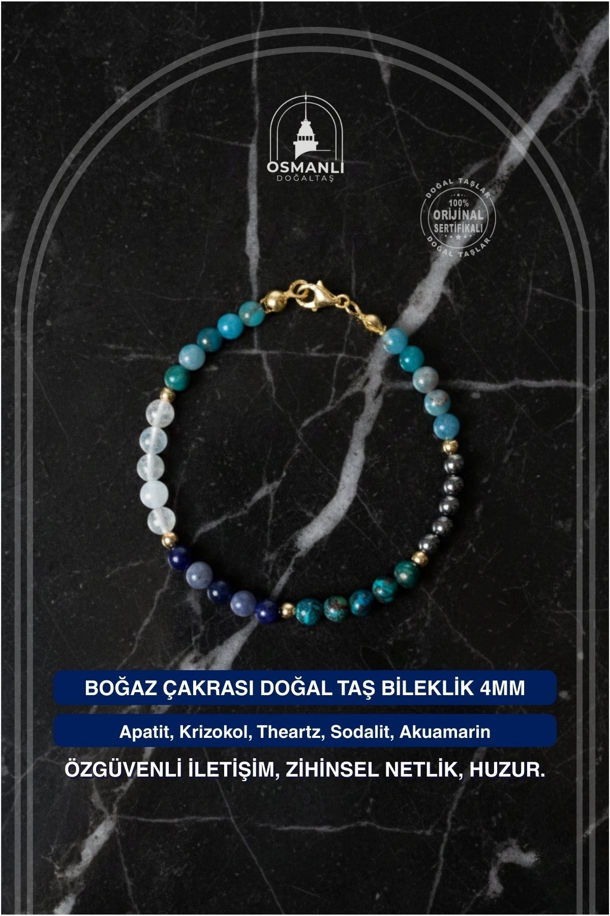 Boğaz Çakrası Doğal Taş Bileklik