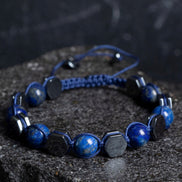 Sertifikalı Lapis Lazuli, Hematit Doğal Taş Makrome Bileklik (SK:360)