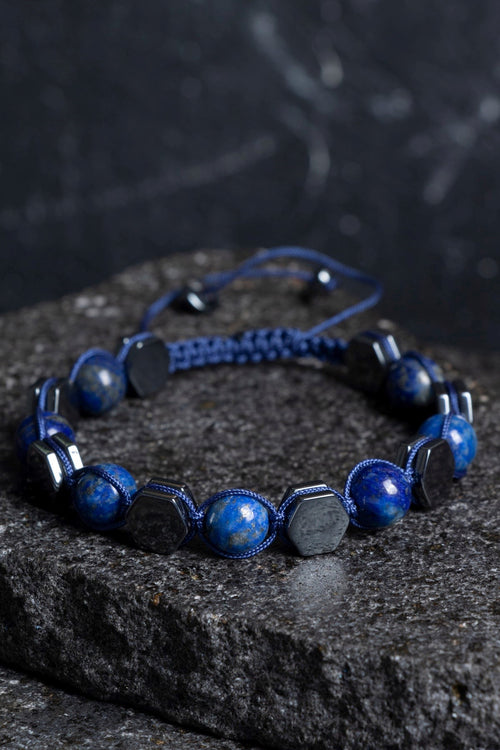 Sertifikalı Lapis Lazuli, Hematit Doğal Taş Makrome Bileklik (SK:360)