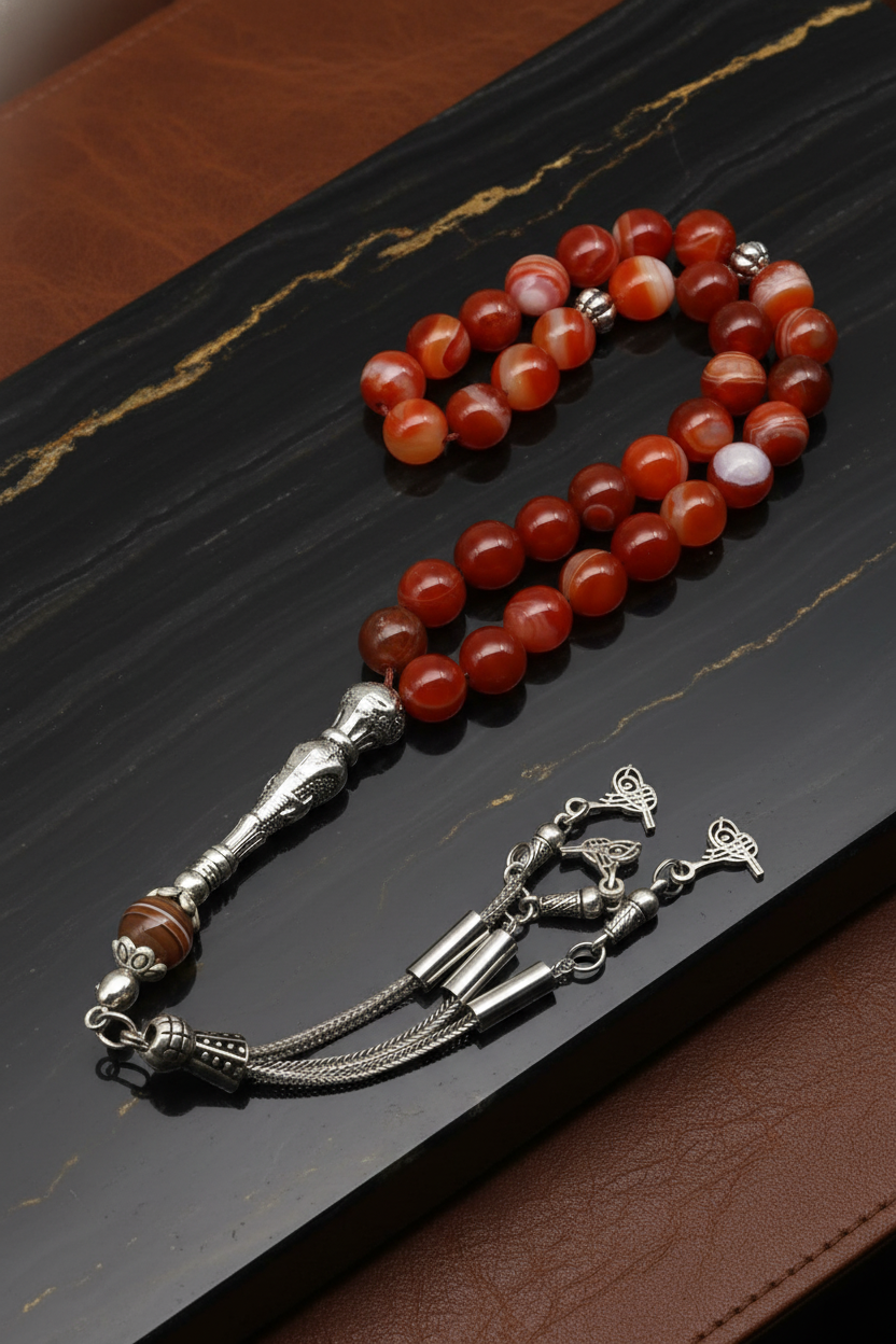 Madagaskar Akik Doğal Taş Tesbih – 8 mm Küre Kesim