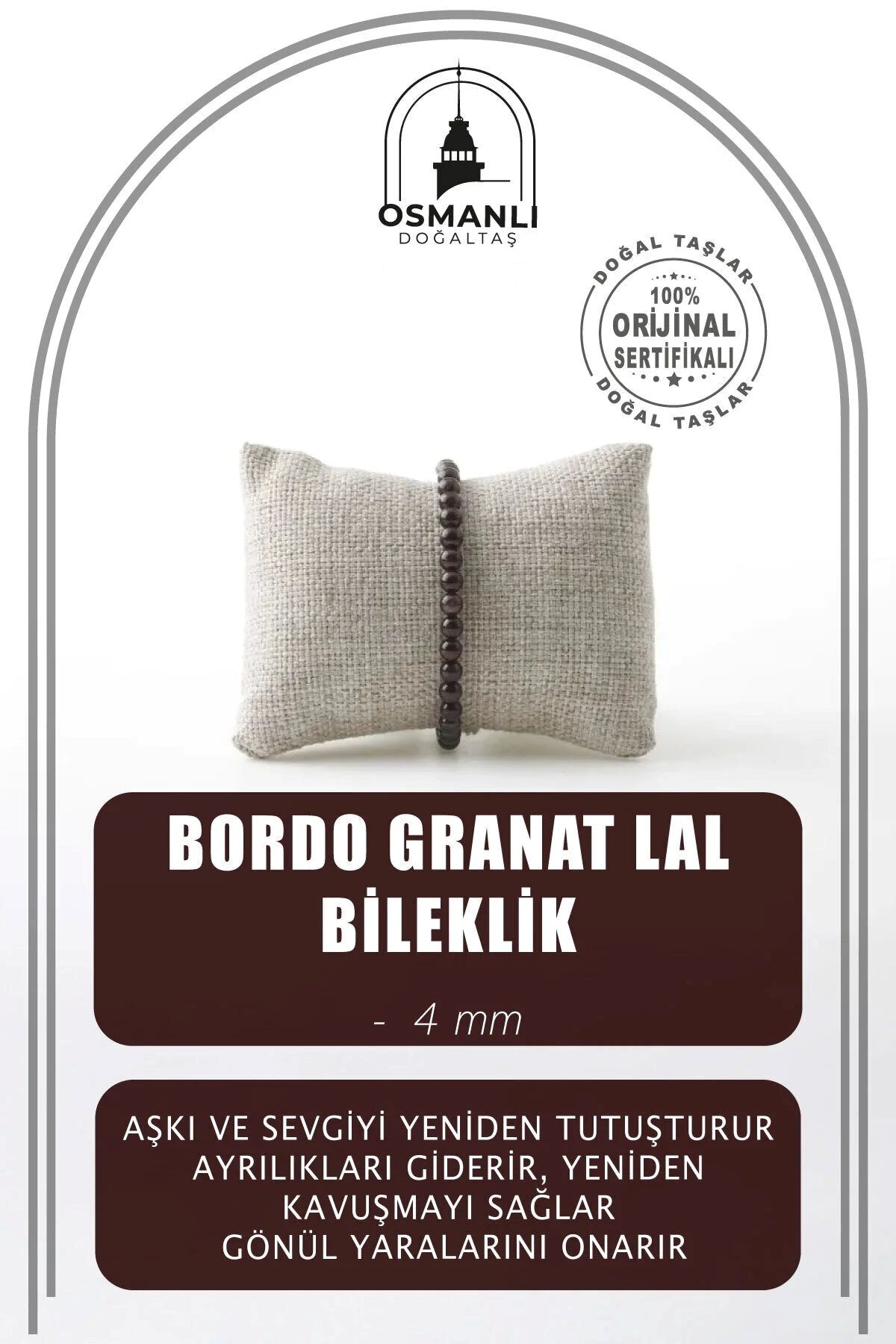 Bordo Granat Lal 4mm Doğal Taş Bileklik