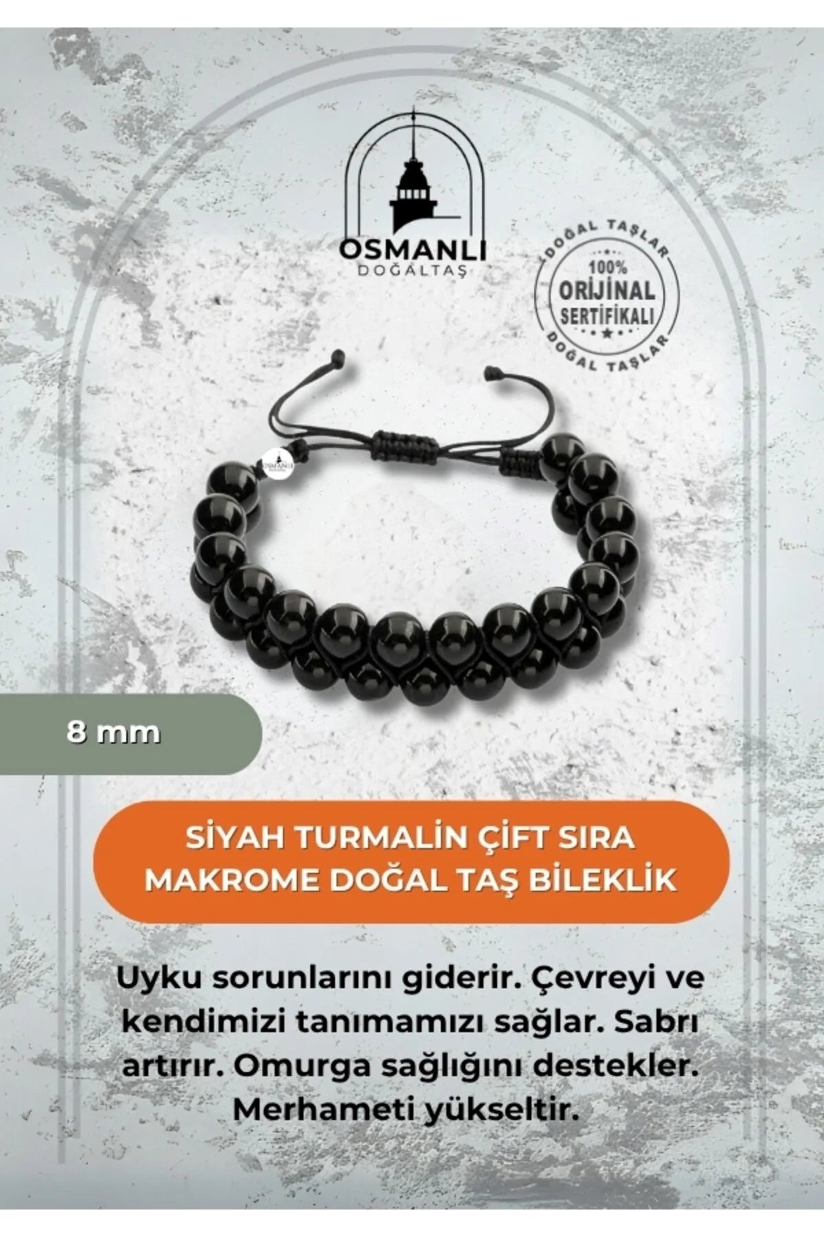 Siyah Turmalin 8mm Çift Sıra Makrome Doğal Taş Bileklik
