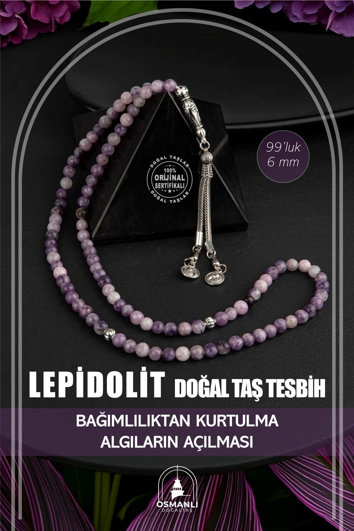 Lepidolit Doğal Taş Tesbih 99luk - 6mm