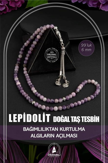 Lepidolit Doğal Taş Tesbih 99luk - 6mm