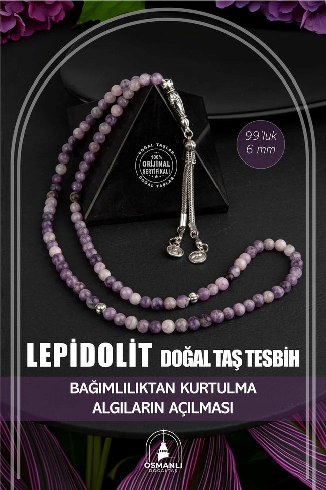 Lepidolit Doğal Taş Tesbih 99luk - 6mm